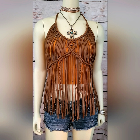 Gorgeous brown macreme tunic tank top with rhinestone bead - Picture 5 of 8